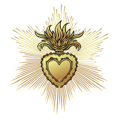 Wall Mural - Sacred Heart of Jesus with rays. Vector illustration black isolated on white. Trendy Vintage style element. Spirituality, occultism, alchemy, magic, love.