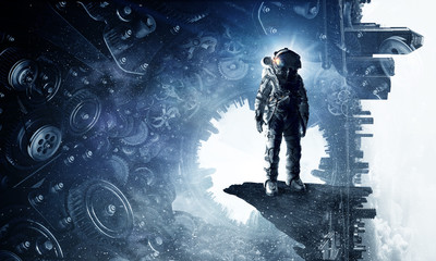 Wall Mural - astronaut in fantasy world. mixed media