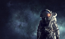 Astronaut Explorer In Space. Mixed Media