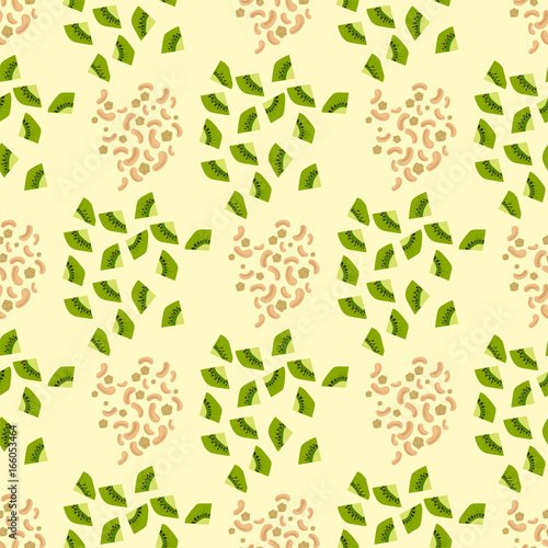 Cartoon fresh kiwi fruits slice flat style seamless pattern food summer desig...