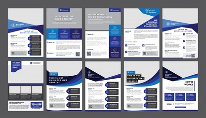 a bundle of 10 templates of a4 flyer template, modern template, in blue color, and modern design, pe