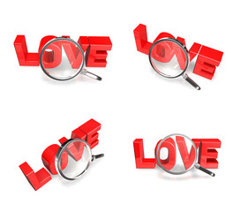 Wall Mural - 3D LOVE and magnifying glass icon. 3D Icon Design Series.