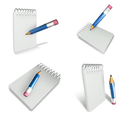 Wall Mural - 3d note book and pencil range four set