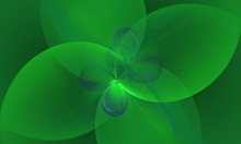 Green Abstract Floral Background.
Four Light Green Leaves On A Green Background Occupy The Entire Area Of The Image. Small Rounded Petals Are In The Center.
