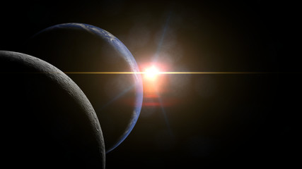 Wall Mural - sunrise over planet earth and the moon