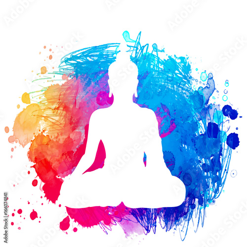 Fotomural Sitting Buddha silhouette over watercolor background