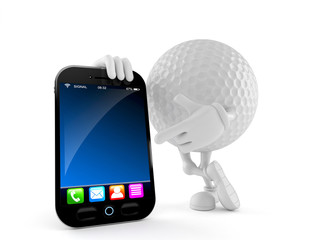 Wall Mural - Golf ball character with smart phone