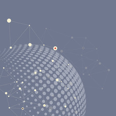 Poster - Vector halftone circle with molecule connect line and dot
