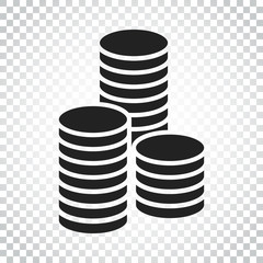 Coins stack vector illustration. Money stacked coins icon in flat style. Simple business concept pictogram.