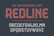 Alphabet and font Red Line. Bold, regular and medium uppercase letters. Strong trendy industrial inline font for creative design, advertising, typographic. Vector Illustration