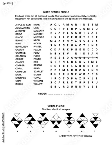 puzzle page with two brain games color names and properties themed