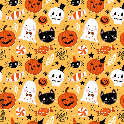 Obraz na płótnie canvas trzyczęściowy "tryptyk" Halloween wakacje bezszwowe tło wzór