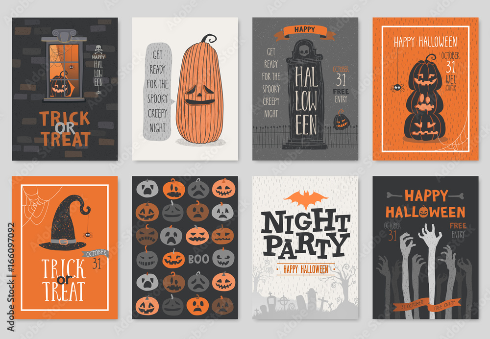 Halloween hand drawn invitation or greeting Cards set. Stock Vector ...