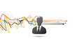 Business process solving, thinking man concept with avatar icon over tangled lines with arrows pointing right