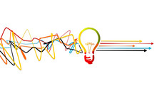 Abstract Process Solving, Idea Concept With Light Bulb Over Tangled Lines With Arrows Pointing Right