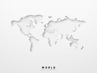 world map detailed design of white color cut from paper.