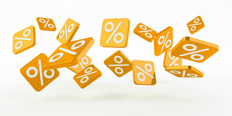 Poster - Yellow sales icons floating in the air 3D rendering