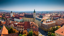 A Panoramic Shot Of The Transylvanian Medieval Town Of Sibiu, Romania