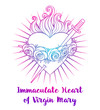 Immaculate Heart of Blessed Virgin Mary, Queen of Heaven. Vector bright colorful illustration white background. Vintage element. Religion, purity, sacrifice, spirituality, occultism.
