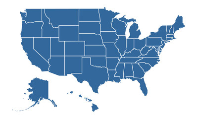 united states of america blue map including state boundaries
