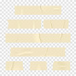 Adhesive tape. Set of realistic sticky tape stripes isolated on transparent background