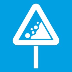 Canvas Print - Falling rocks warning traffic sign icon white