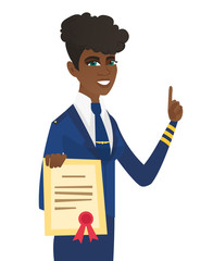 Sticker - Young african stewardess holding a certificate.