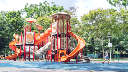 colorful children playground in the park, filter effect