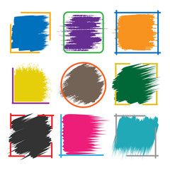 Wall Mural - colored brush stroke boxes. color abstract vector inked brushed frames isolated on white background