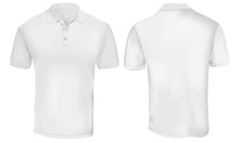 Vector Illustration Of Blank White Polo T-shirt Template,  Front And Back Design Isolated On White