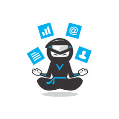playful modern ninja cartoon meditating levitating social medi clipart icon vector