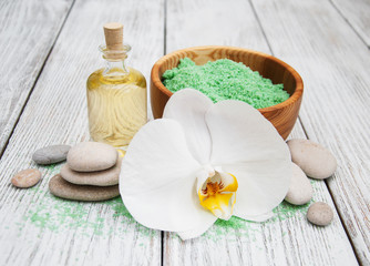 Spa products and white orchids