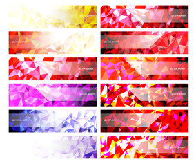 Wall Mural - A set design of abstract modern vector bright horizontal web banner colorful with shiny polygonal background illustration