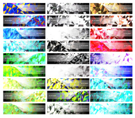 Wall Mural - A set design of abstract modern vector bright horizontal web banner colorful with shiny polygonal background illustration