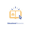 Internet educational resources, online learning courses, open library, dictionary line icon