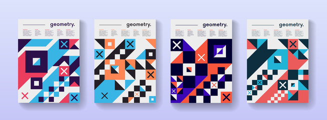 Poster - Set of geometric poster cards flat design. Applicable for Placards, Covers, Flayers, Banners, Brochures.