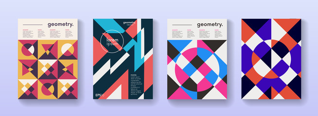 Poster - Set of geometric poster cards with retro pattern. Applicable for Placards, Covers, Flyers, Booklets, Brochures, Banners.