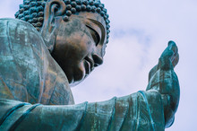 Tian Tan Buddha With Details Of Hand - The Worlds's Tallest Outdoor Seated Bronze Buddha Located In Lantau Island, Hong Kong, China