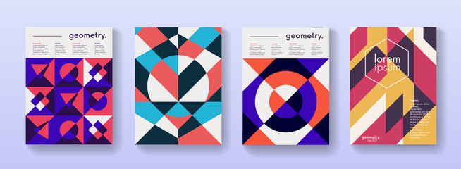 Poster - Set of geometric poster cards with retro pattern. Applicable for Placards, Covers, Flyers, Booklets, Brochures, Banners.