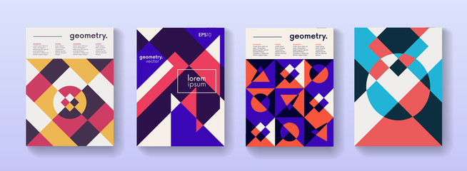 Aufkleber - Set of geometric poster cards with retro pattern. Applicable for Placards, Covers, Flyers, Booklets, Brochures, Banners.
