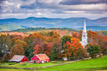 Peacham, Vermont, USA Town Landscape During Autumn.