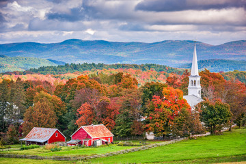 Sticker - Peacham, Vermont, USA town landscape during autumn.