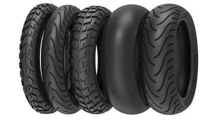 Motorcycle tyres ot tire tread. 3d illustration, 3D render, isolated on white background