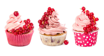 Wall Mural - Set of cupcake with red currant