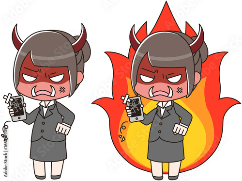 スマートフォン スマホ 女性 リクルートスーツ 怒り 激高 阿修羅 鬼 般若 Stock Vector Adobe Stock