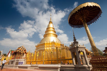 Wat Phra That Hariphunchai Pagoda Temple Important Religious Traveling Destination In Lumphun Province Northern Of Thailand
