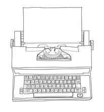 Vintage Electric Typewriter Royal Academy Typewriter With Paper Hand Drawn Cute Line Art Vector Illustration