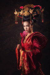 Asian Chinese women in national dress