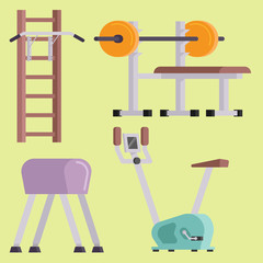 Wall Mural - Fitness gym club vector icons athlet and sport activity body tools wellness dumbbell equipment