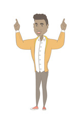 Poster - African-american man standing with raised arms.